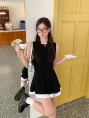 Shipped Fake two-piece suspender vest dress for women in summer new style waistband to look slim and elegant short skirt