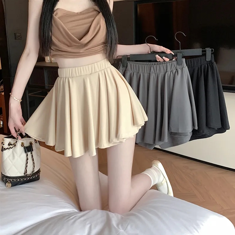 Shipped skirt for women summer small gray skirt high waist anti-exposure A-line skirt pants ballet style short skirt