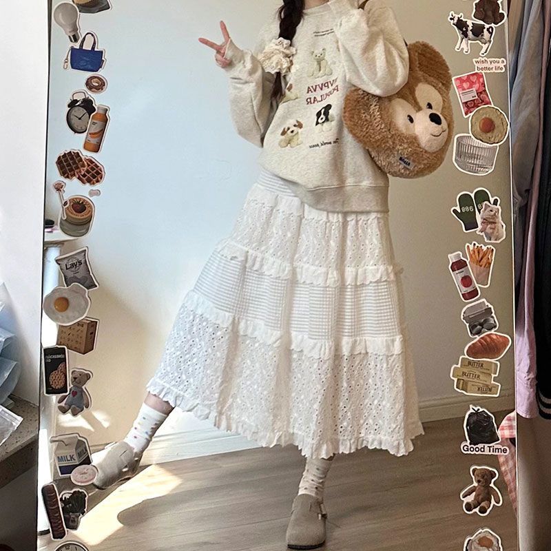 Shipped Cake Skirt Lace Skirt Women's French High Waist A-line Skirt Hook Skirt
