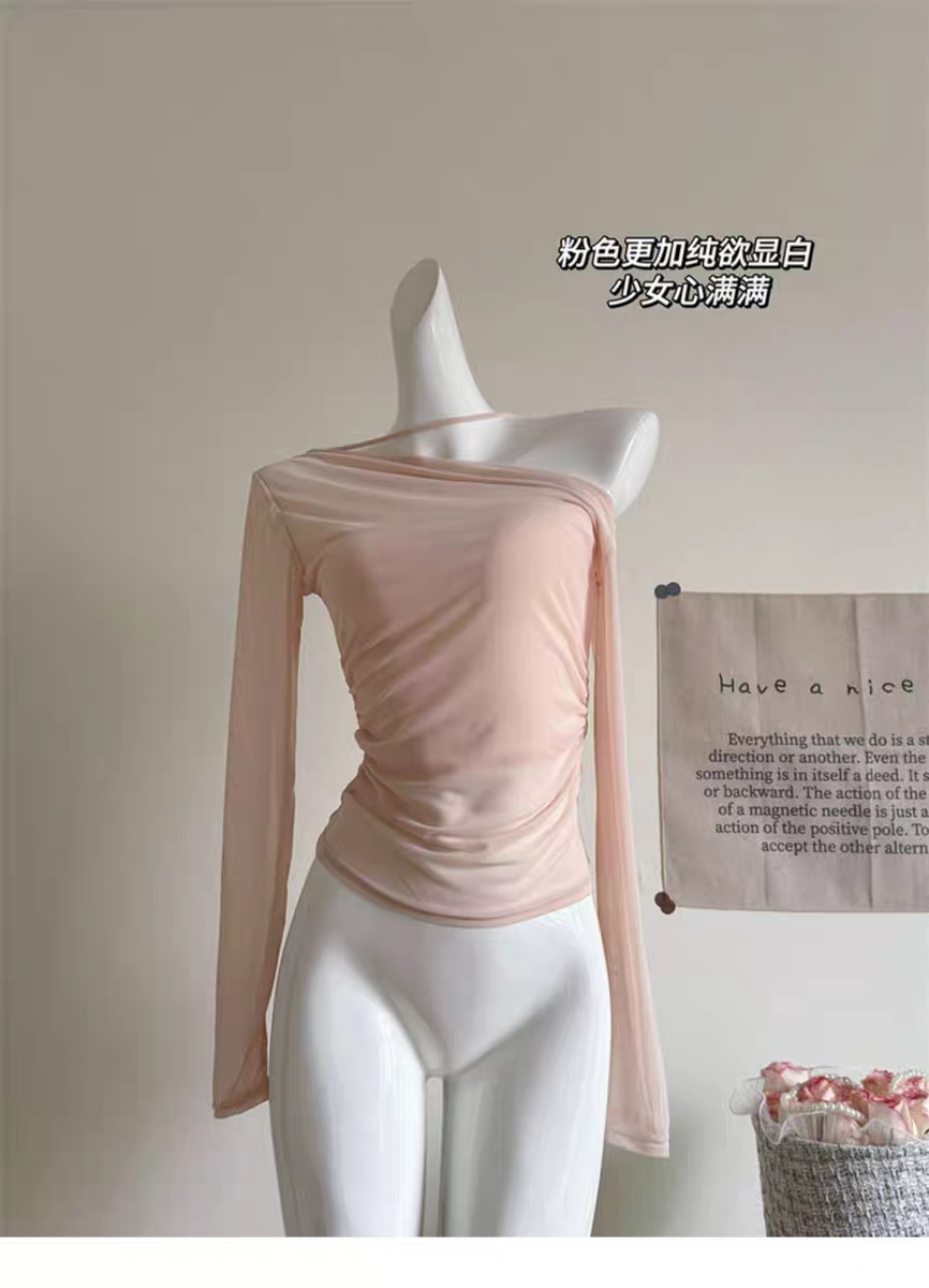 Shipped Sexy hot girl mesh long sleeve blouse for women in early spring high-end slim fit short top