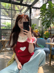 Shipped Fashion base shirt T-shirt Summer love embroidery knitted suspender vest single piece