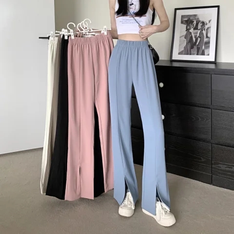 Shipped straight wide-leg pants for women 2025 new high-waist slim pants casual pants slit droop trousers