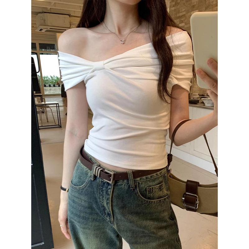 Shipped French T-shirt for women's summer design bow-length top