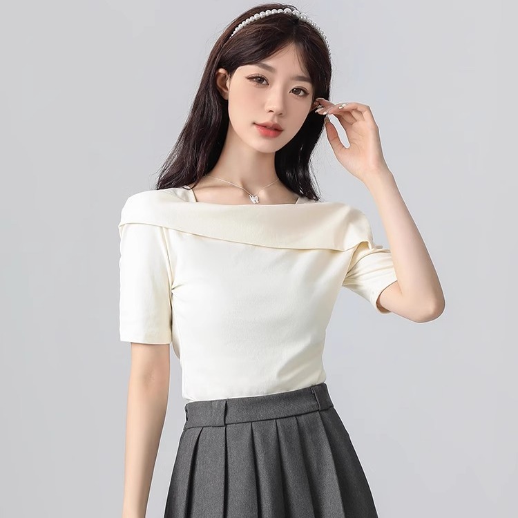Shipped One-shoulder short-sleeved T-shirt for women 2025 summer new style slim short top hot girl ins