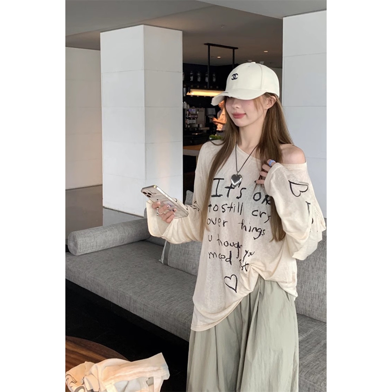 Shipped Letter Print Shirt T-shirt Casual Loose Sunscreen Top