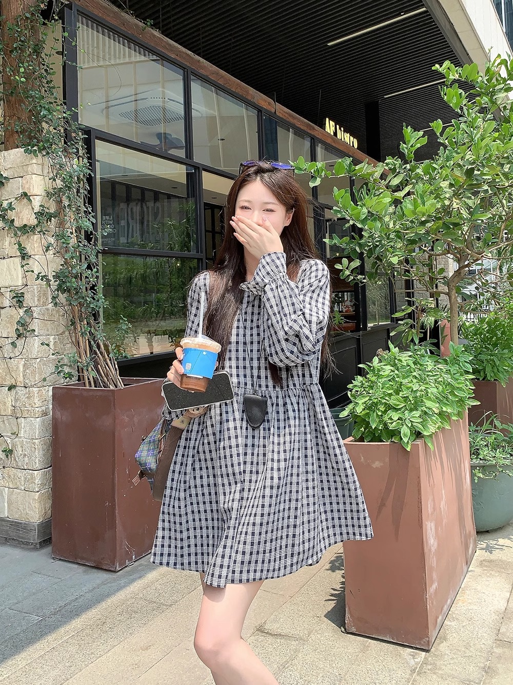 Shipped Casual retro plaid slim dress for women early autumn long sleeves 2025