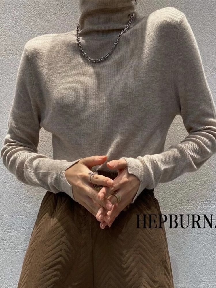 Shipped Flower rice thin turtleneck knitted base shirt for women 2025 spring soft glutinous slim fit piles of temperament