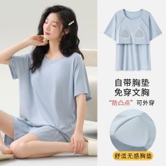 Summer Modal 5050 with chest pad round neck short-sleeved pants pajamas women's suit home clothes