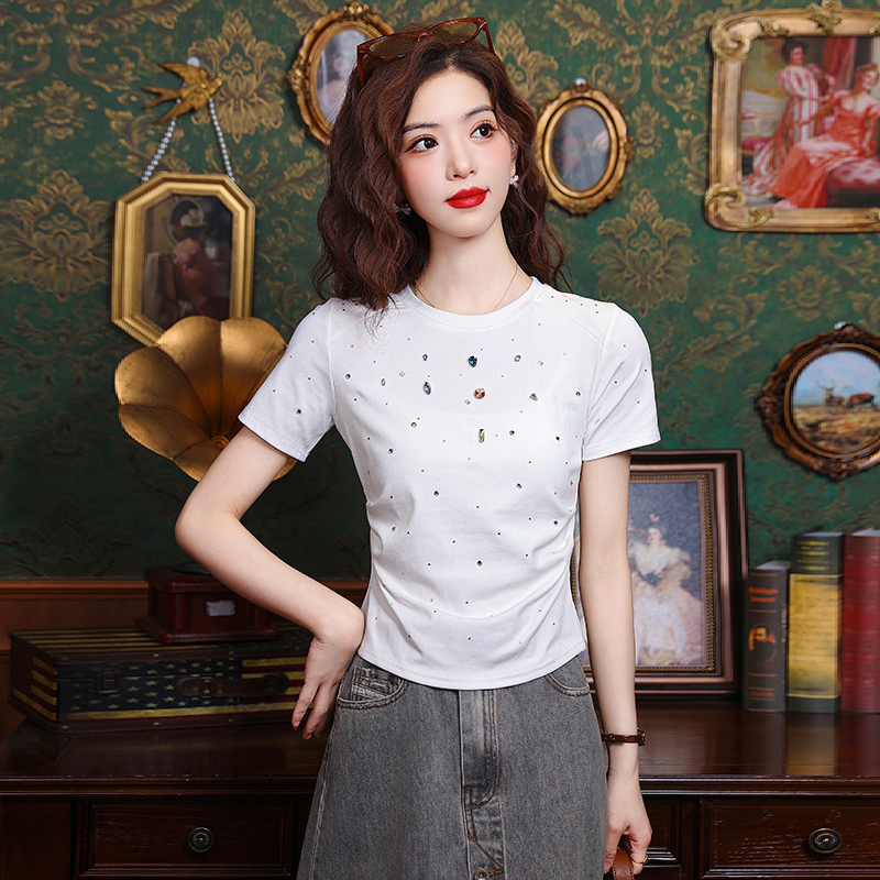 Short slim white T-shirt for women 2025 new summer high-end unique special ironing short-sleeved top