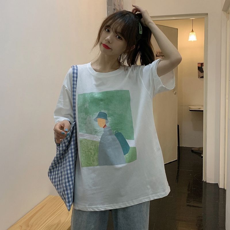 Summer Korean version of letter printing grinding loose versatile short-sleeved T-shirt top for women