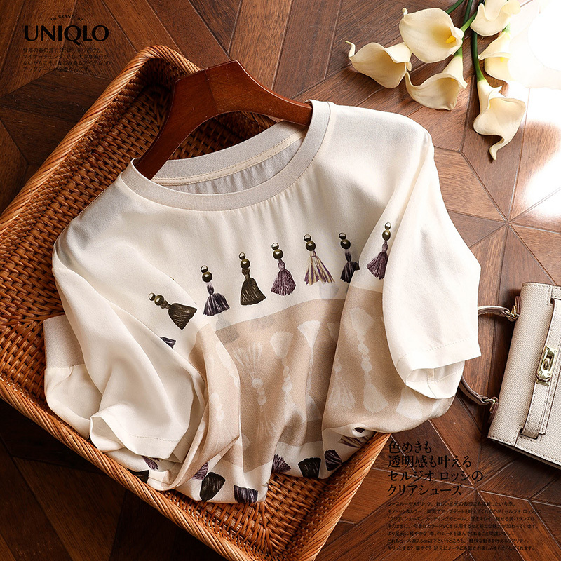 French romance!  14 Mummi Silk Double Crepe Luxury T~Mulberry Silk Short Sleeve T-shirt for Women 2025 Summer New Style