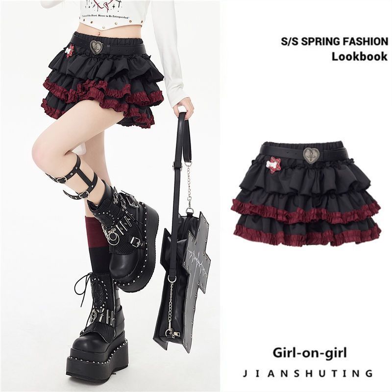 crazygirl Dark Abipunk Sweet and Cool Hot Girls Niche versatile Slim Cake Skirt Women's Clothing