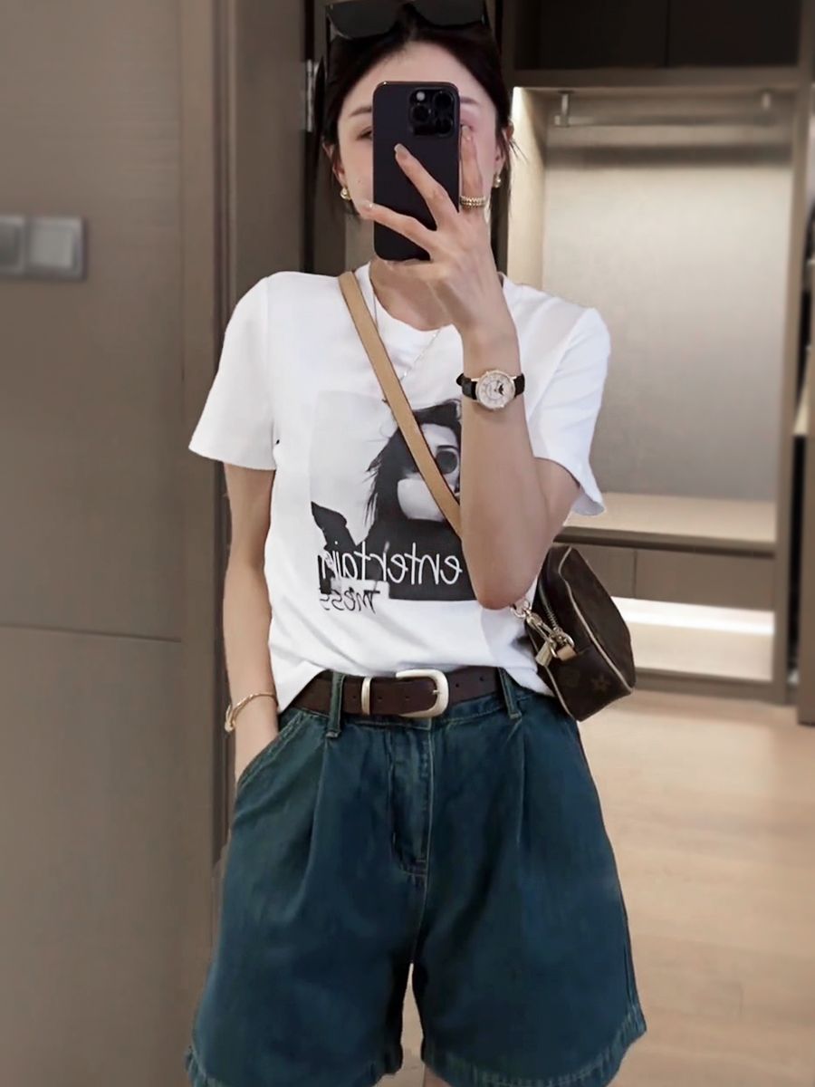 Short printed cute short-sleeved T-shirt for women's summer round neck top