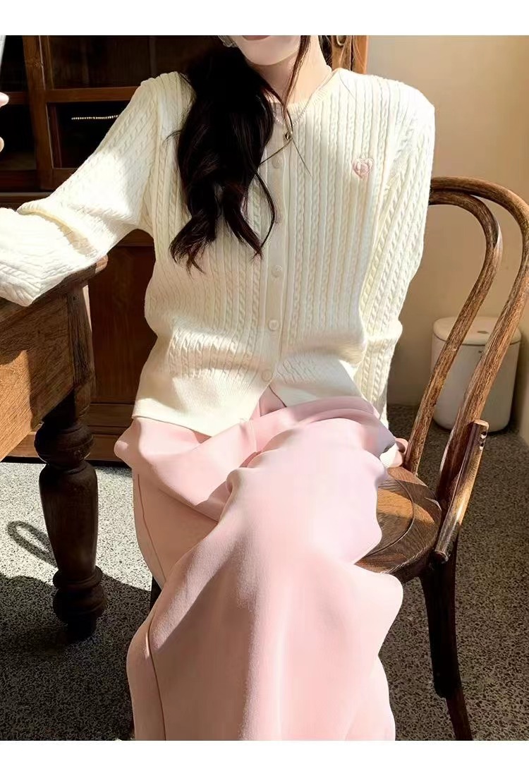 cozydays taro cream crème knitted long-sleeved cardigan for women in spring lazy soft skin-friendly sweater