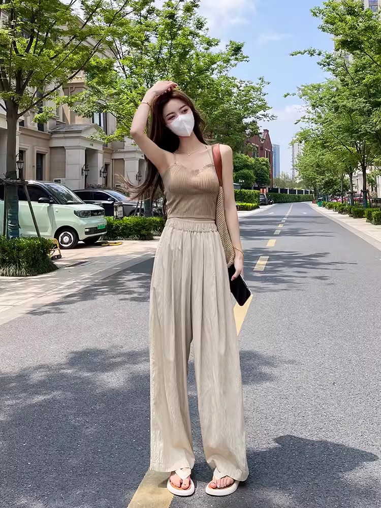 Lin Yaner wide-leg pants for women in summer and autumn new loose Yamamoto pants drooping casual pants small thin ice silk pants