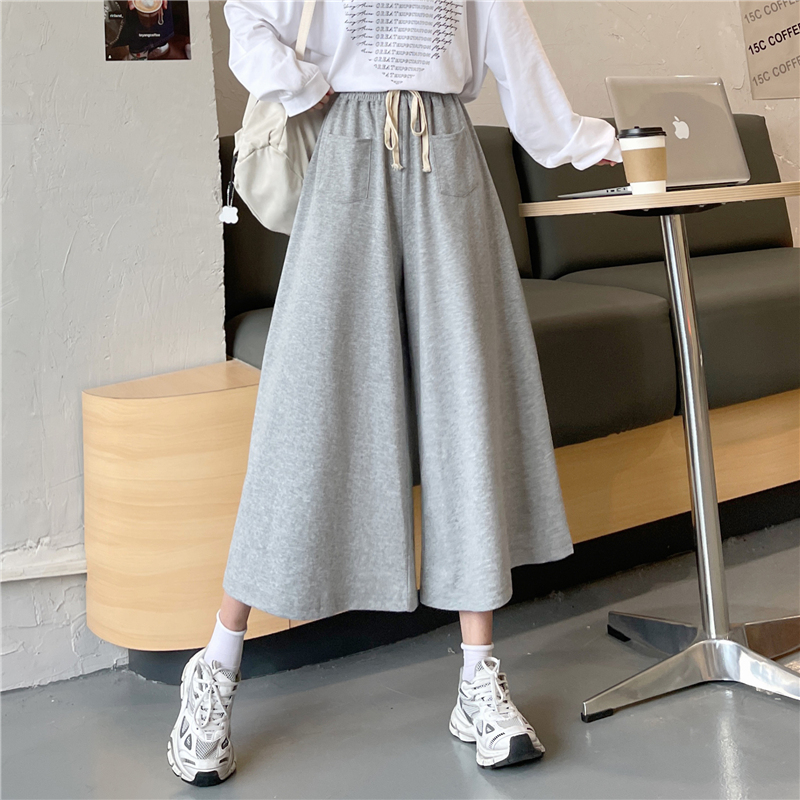 3322#-Real shot 65/35 fish scales, new spring loose seven-point wide-leg casual pants for women