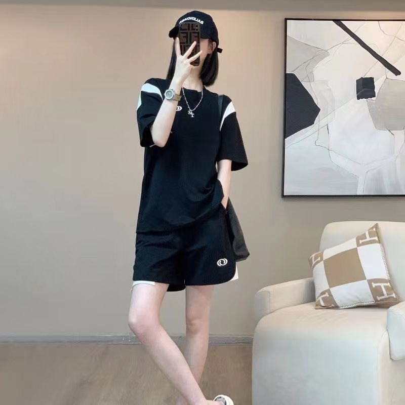 短袖休閒時尚套裝女夏裝氣質女神范高端小個子減齡運動短褲兩件套