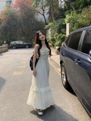 Sweet French waist-hugging slim design super fairy long skirt