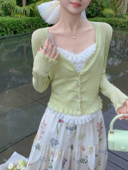 Zhang Xinzisen-style girl pure and sexy suspender sweater for women in spring new thin and sweet