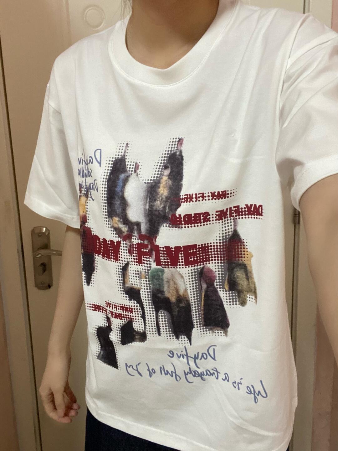 High-quality pure cotton 200g combed tight 100% cotton live broadcast same product front printed loose short-sleeved T-shirt for women