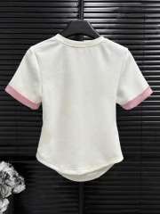 New Chinese style fashionable contrasting color design short-sleeved T-shirt for women in spring and summer Chinese style small short top