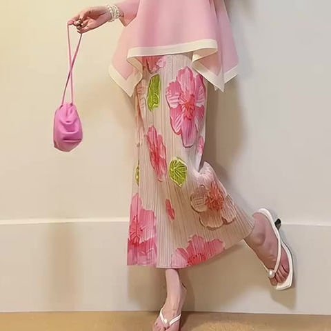 扎染絕美半身裙中長裙2025女夏開叉高級感顯瘦a字法式印花百褶裙