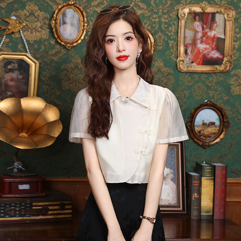 Real-life lapel button short-sleeved shirt for women in 2025 summer new style slim and Chinese style new Chinese top