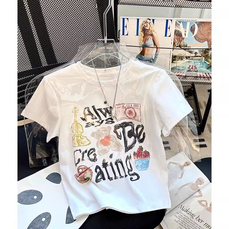 Short printed cute short-sleeved T-shirt for women's summer round neck top