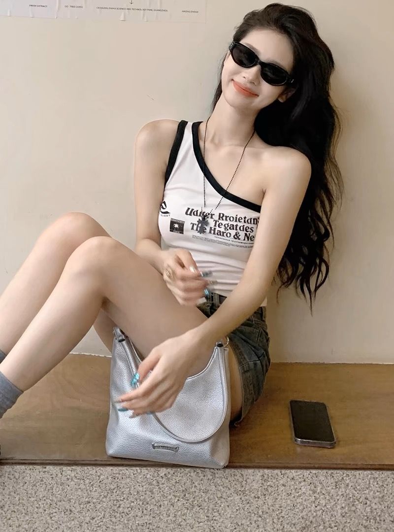 Modal fabric 260g off-shoulder white vest for women short