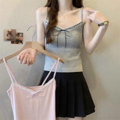 Real shot 40 pure cotton 210g 92 cotton/8 spandex drawstring bow sling vest for women