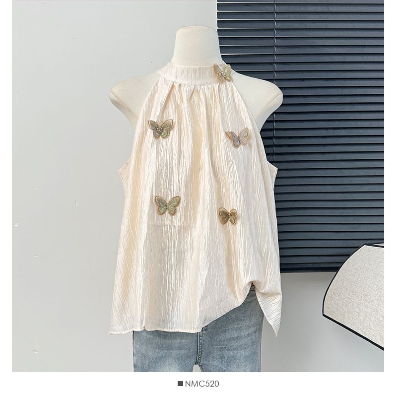 Original fabric pure and slim three-dimensional butterfly halter neck off-shoulder suspender fashionable age-reducing loose slimming versatile top