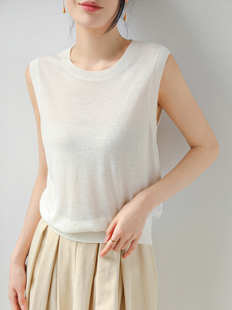 Tennis linen round neck wide shoulder suspender vest for women in spring and summer thin slim fit inside black pullover base top