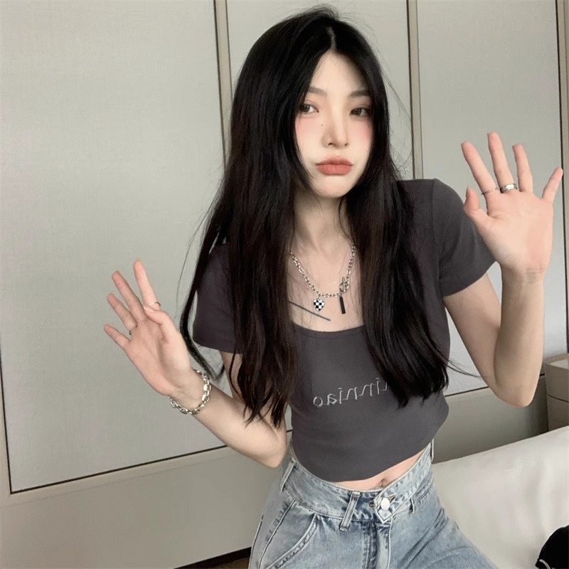 Official photo 92 cotton/8 spandex 40 210g pure cotton embroidered design short-sleeved T-shirt for women