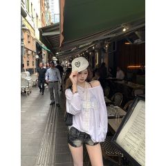 Micro-transparent lace T-shirt for women loose slim long-sleeved inner bottom shirt top