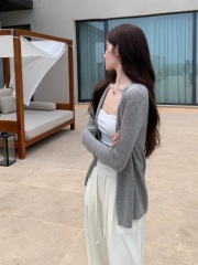 Korean lazy style loose and versatile knitted cardigan for women's spring and autumn jacket thin mid-length outerwear cardigan top