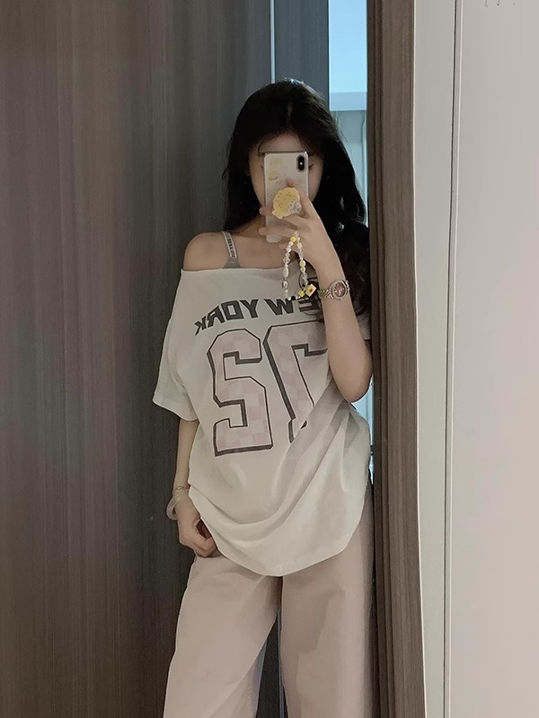 Ice porcelain cotton 32 original pure cotton pull holder 200g 95 cotton 5 spandex super smooth and off-shoulder short-sleeved T-shirt for women