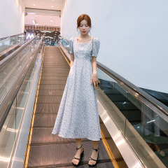 Floral dress 2025 new summer slim waist-hugging small long skirt over knee chiffon skirt fairy French style