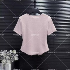 Pink short-sleeved T-shirt for women 2025 summer new design niche high-end feeling chic slit short top