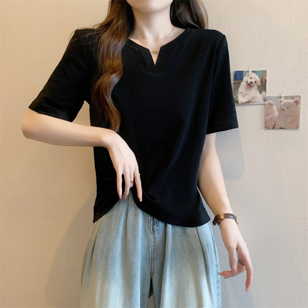 Real shot 21 pure cotton 210g100% cotton short-sleeved T-shirt for women's small v-neck