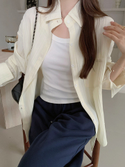 Model real shot striped thin shirt for women's spring jacket new French design niche loose top