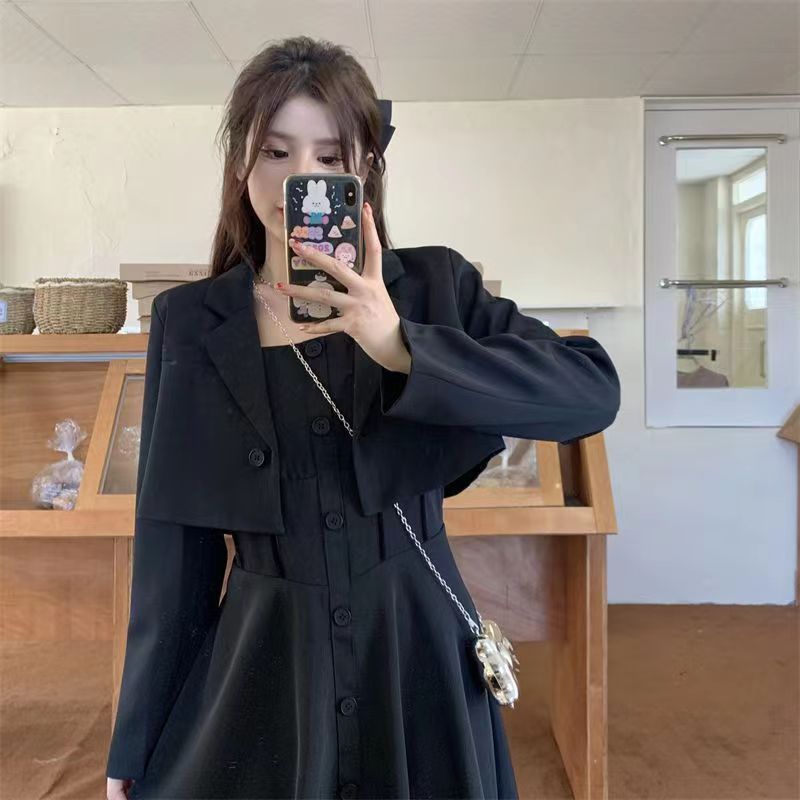 Double-layer lining suit skirt for women with large size fat MM dress covering belly 2025 spring new two-piece set