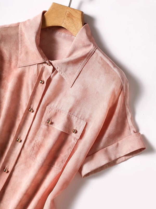 Good-looking Baipeng/silk touch rendering denim style mulberry silk shirt short-sleeved temperament silk top