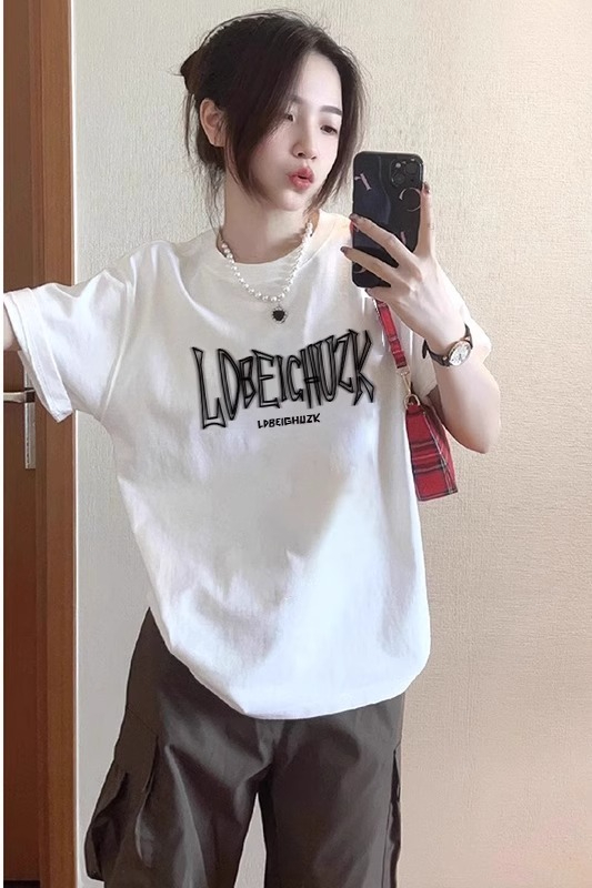 Milk silk 180g double grinding short-sleeved T-shirt for women Korean style loose lazy Harajuku top chic