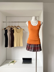 kumikumi design sense shell decorative knitted vest for women in summer temperament sexy slim fit slim tops