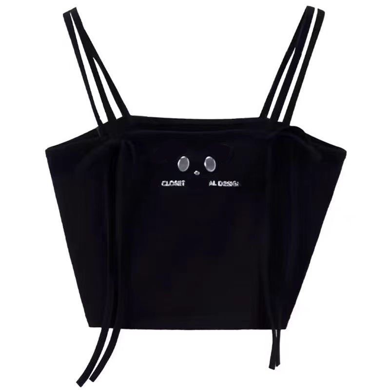 1*1 free and easy to create 260g panda print short black suspender vest for women's summer top