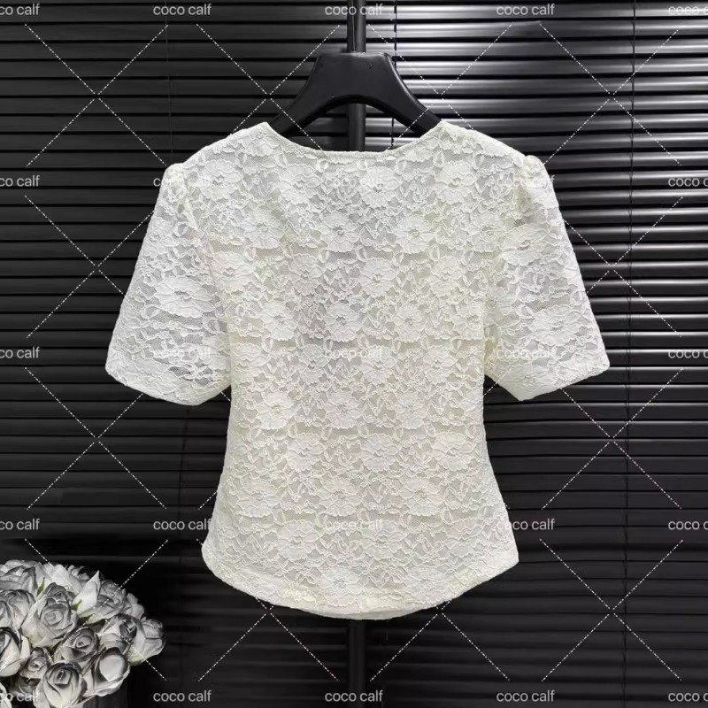 New spring and summer 2025 flying flower lace embroidered exquisite short-sleeved top