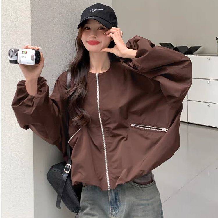 Maillard baseball uniform jacket for women in spring and autumn 2025 new design niche American jacket lantern sleeves