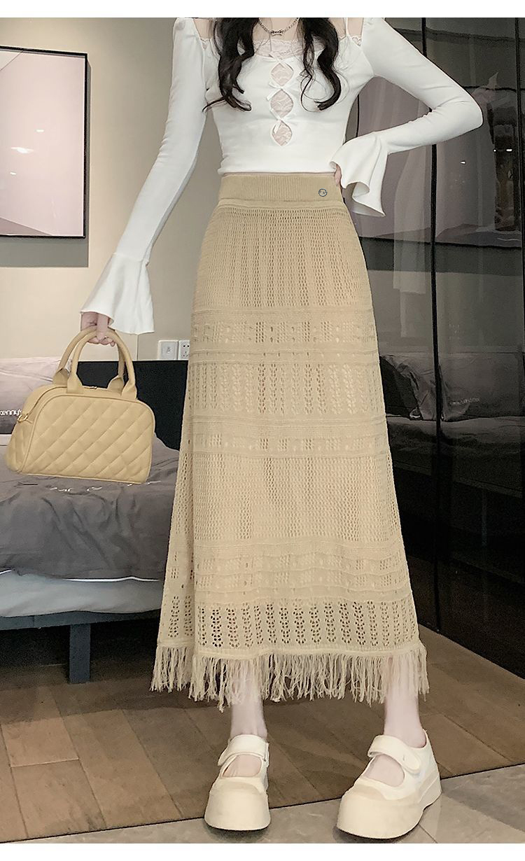 New summer big skirt hem trousers high waist temperament retro casual long wide-leg skirt pants women