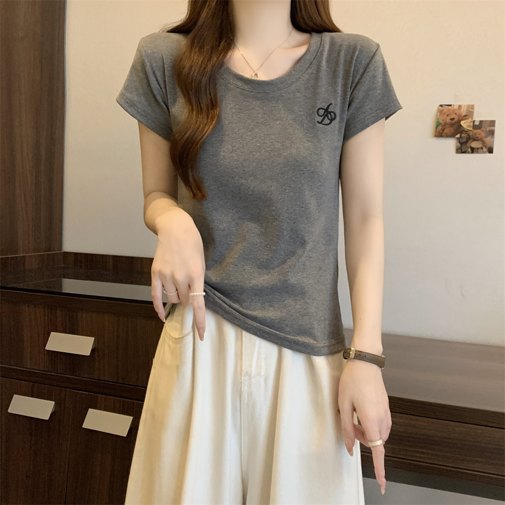 Real shot 40 pure cotton 210g 92 cotton/8 spandex letters short-sleeved T-shirt for women