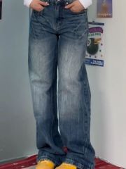 American high street style jeans for women 2025 spring and summer style cover hips straight loose floor washing blue jeans